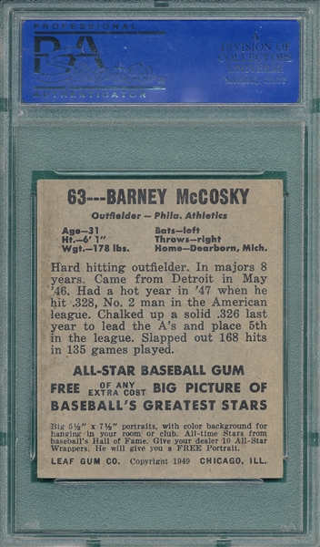 1948 Leaf #63 Barney McCosky PSA 3 *SP*