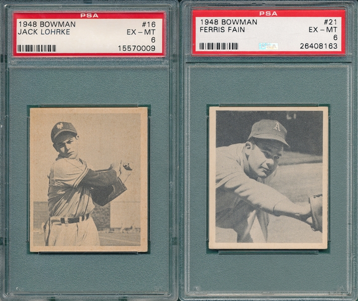 1948 Bowman #16 Lohrke, SP, & #21 Fain, Lot of (2) PSA 6