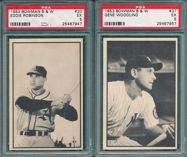 1953 Bowman B & W #20 Robinson & #31 Woodling, Lot of (2), PSA 5