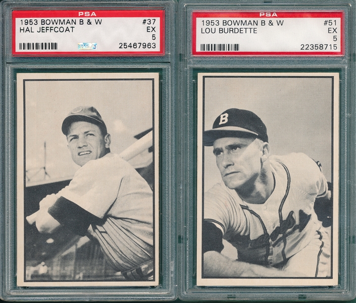 1953 Bowman B & W #37 Jeffcoat & #51 Burdette, Lot of (2), PSA 5