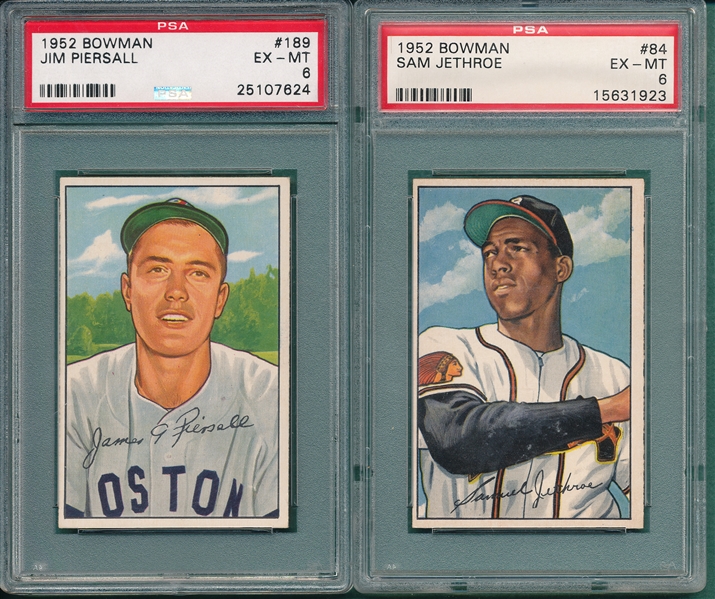 1952 Bowman #84 Jethroe & #189 Piersall, Lot of (2), PSA 6