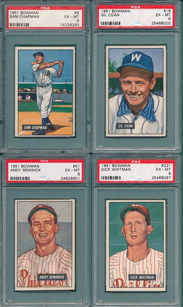 1951 Bowman Lot of (4) W/ #9 Chapman PSA 6
