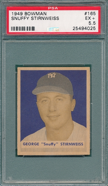 1949 Bowman #165 Snuffy Stirnweiss PSA 5.5