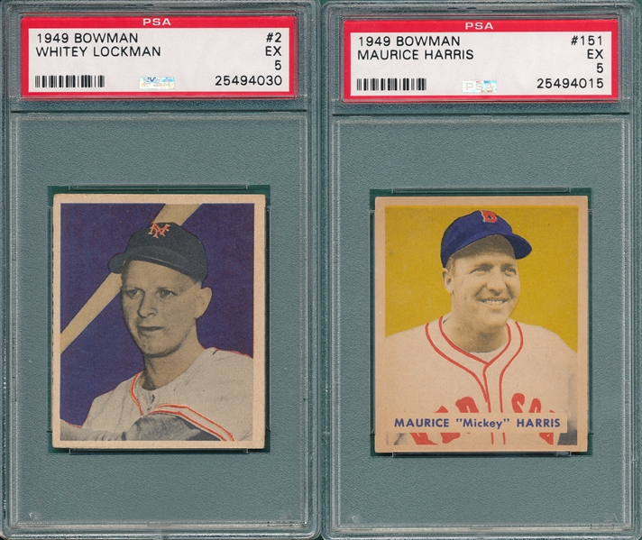1949 Bowman #2 Lockman & #151 Harris, Hi #, Lot of (2), PSA 5