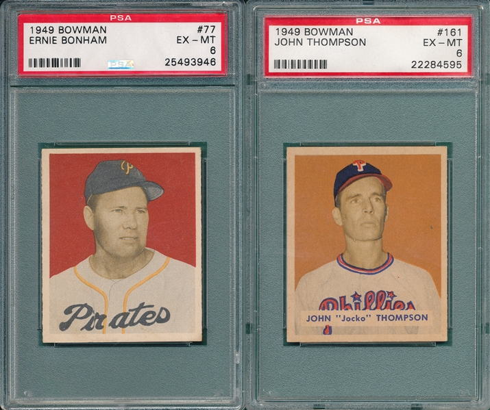 1949 Bowman #77 Bonham & #161 Thompson, Hi #, Lot of (2), PSA 6