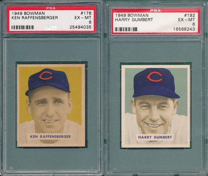 1949 Bowman #176 Raffensberger & #192 Gumbert, Hi #s, Lot of (2), PSA 6