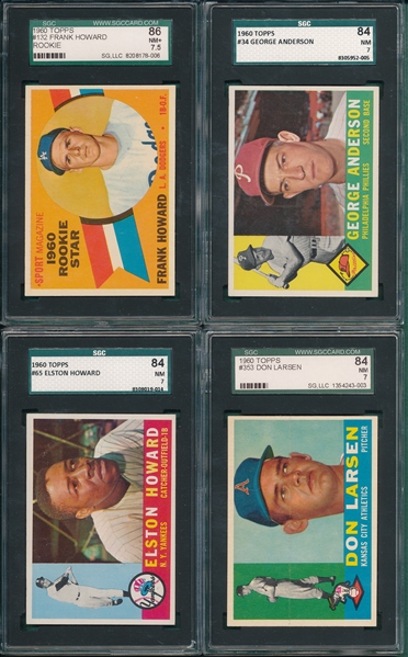 1960 Topps Lot of (4) W/ #132 Frank Howard, Rookie, SGC 86
