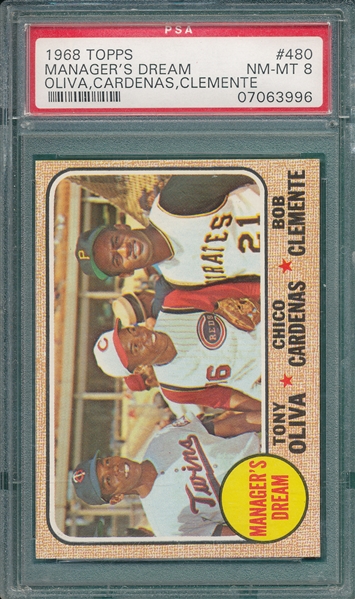 1968 Topps #480 Managers Dream W/Clemente, PSA 8