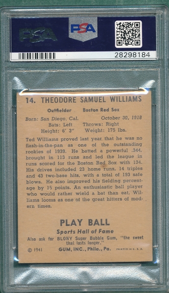1941 Play Ball #14 Ted Williams PSA 2