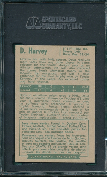 1955-56 Quaker Oats #45 Doug Harvey SGC 84