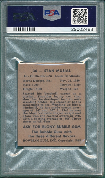 1948 Bowman #36 Stan Musial PSA Authentic *Rookie*