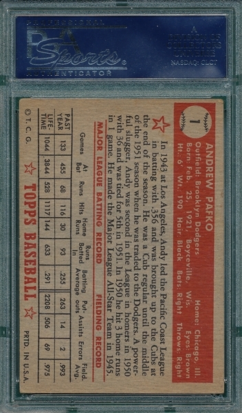 1952 Topps #1 Andy Pafko PSA 4 *Red Back*