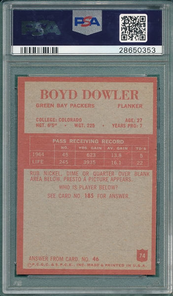 1965 Philadelphia #74 Boyd Dowler PSA 9 *MINT*