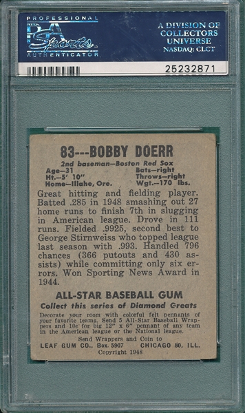 1948 Leaf #83 Bobby Doerr PSA 4