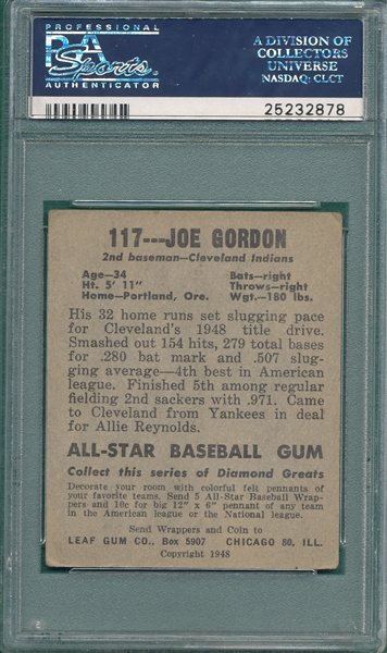 1948 Leaf #117 Joe Gordon PSA 4