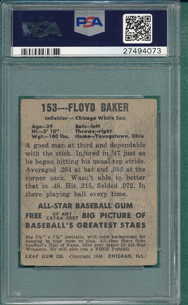 1948 Leaf #153 Floyd Baker PSA 3 *SP*