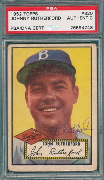 1952 Topps #320 Johnny Rutherford, Signed, PSA/DNA Certified *Hi #* 