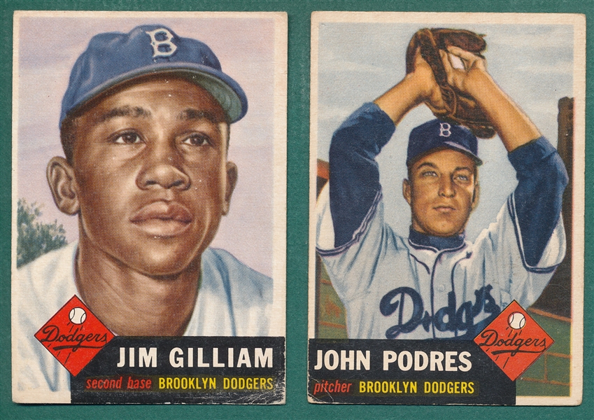 1953 Topps #258 Gilliam & #263 Podres, Lot of (2) *Hi #s* *Rookies*
