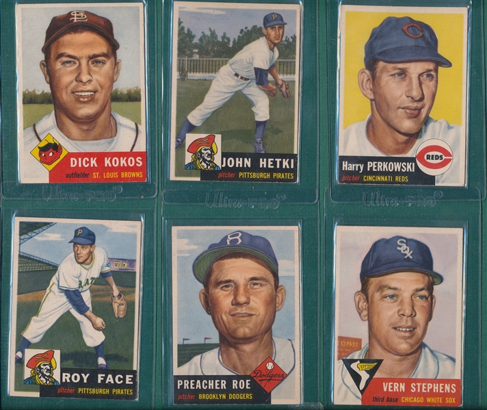 1953 Topps Lot of (6) Short Printed High Numbers W/ #254 Roe