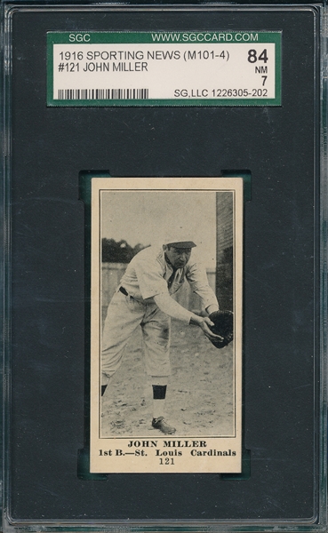 1916 M101-4 #121 John Miller, Sporting News SGC 84 *Blank Back* *Highest Graded*
