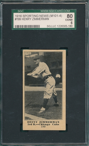 1916 M101-4 #199 Heiny Zimmerman Sporting News SGC 80 *Blank Back* 