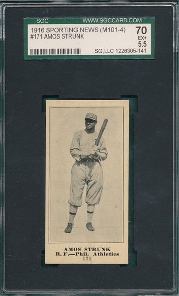 1916 M101-4 #171 Amos Strunk Sporting News SGC 70 *Blank Back* 