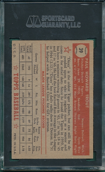 1952 Topps #39 Dizzy Trout SGC 60 *Red Back*
