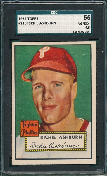 1952 Topps #216 Richie Ashburn SGC 55