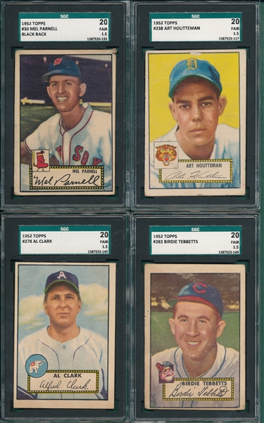 1952 Topps Lot of (4) W/ #30 Parnell SGC 20