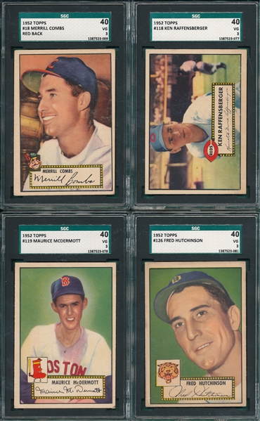 1952 Topps Lot of (4) W/ #18 Combs SGC 40