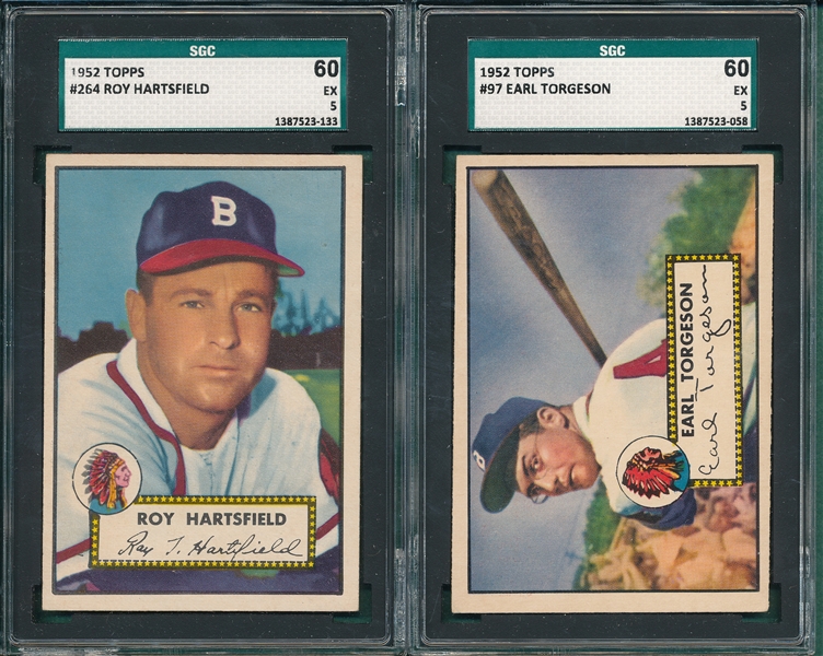 1952 Topps #97 Torgeson & #264 Hartsfield, Lot of (2) SGC 60