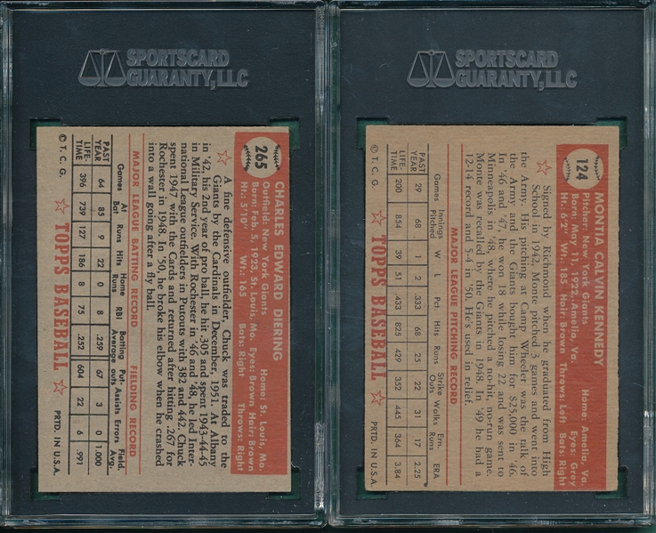 1952 Topps #124 Kennedy & #265 Diering, Lot of (2) SGC 60
