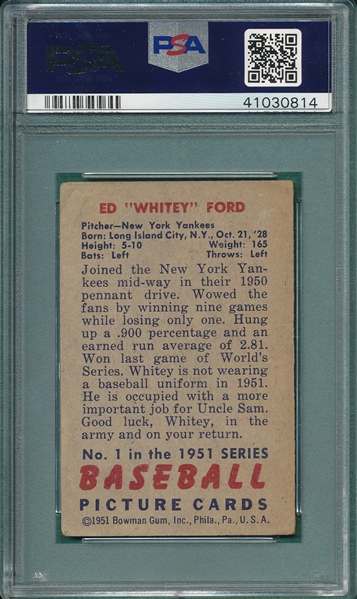 1951 Bowman #1 Whitey Ford PSA 2 *Rookie*