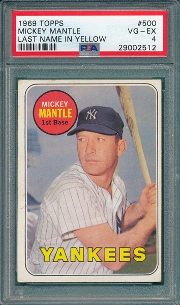 1969 Topps #500 Mickey Mantle PSA 4 *Yellow Letters* 