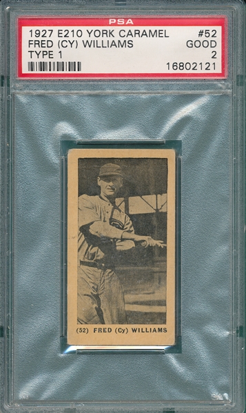 1927 E210-1 #52 Fred Cy Williams York Caramels PSA 2
