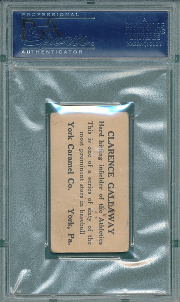 1927 E210-1 #58 Clarence Gallaway York Caramels PSA 2