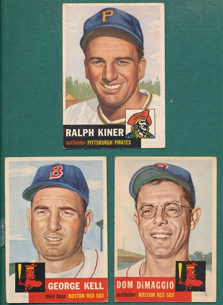 1953 Topps #138 Kell, #149 D. DiMaggio & #191 Kiner, Lot of (3)