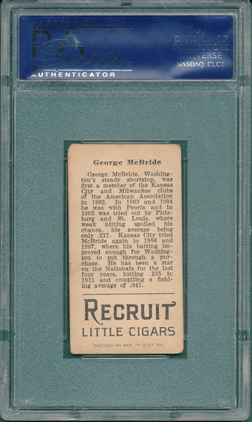 1912 T207 McBride Recruit Little Cigars PSA 3.5