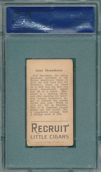 1912 T207 Henriksen Recruit Little Cigars PSA 3.5