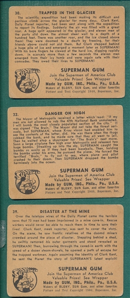 1940 Superman Gum #30, #32 & #39, Lot of (3)