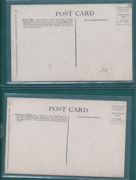 1907 Dietsche Detroit Tigers Postcards Lot of (3) W/ Killian SGC