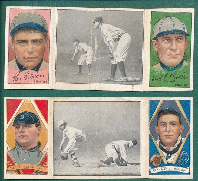 1912 T202 A Wide Throw Saves Crawford & Chase Guarding First, Lot of (2)
