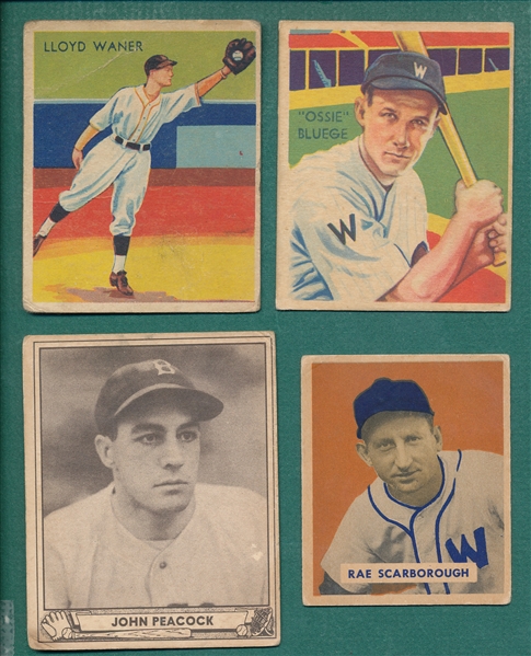 1934-49 Type Card Lot of (4) W/ DS Lloyd Waner