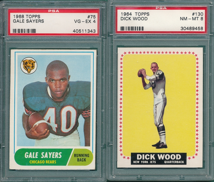 1964 Topps FB #130 Wood PSA 8 & 1968 Topps #75 Gale Sayers PSA 4, Lot of (2)