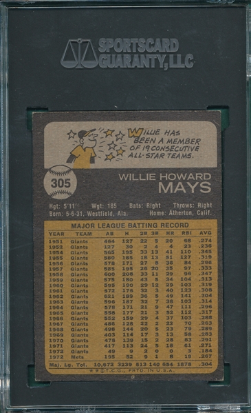 1973 Topps #305 Willie Mays SGC 86