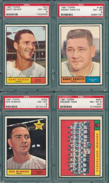1961 Topps Lot of (4) W/ #33 Geiger PSA 8