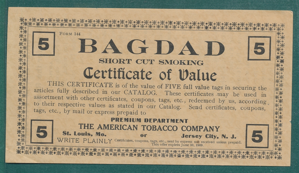 Tobacco Coupons and Envelopes, Bagdad, Helmar and Fatima Cigarettes, Lot of (7)