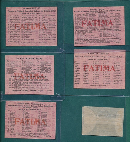 Tobacco Coupons and Envelopes, Bagdad, Helmar and Fatima Cigarettes, Lot of (7)