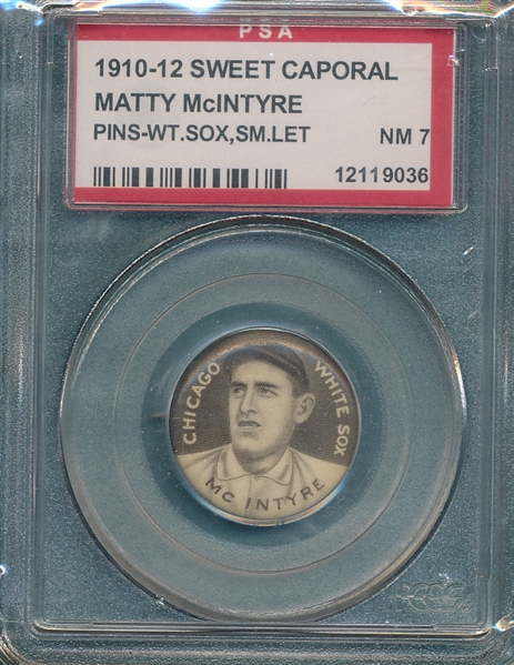 1910-12 P2 Matty McIntyre, Small Letters, Sweet Caporal Cigarettes PSA 7