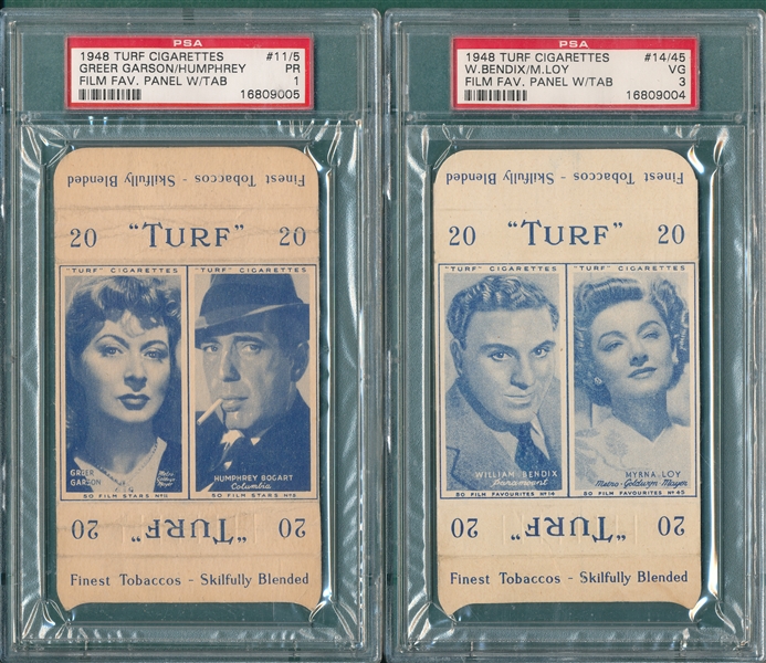 1948 Turf Cigarettes Film Favorites Panel W/ Tab, Bogarts, Lot of (2) PSA 